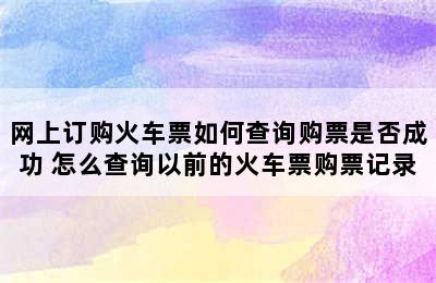 网上订购火车票如何查询购票是否成功 怎么查询以前的火车票购票记录